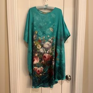Elegant Floral Teal Nightgown Dress